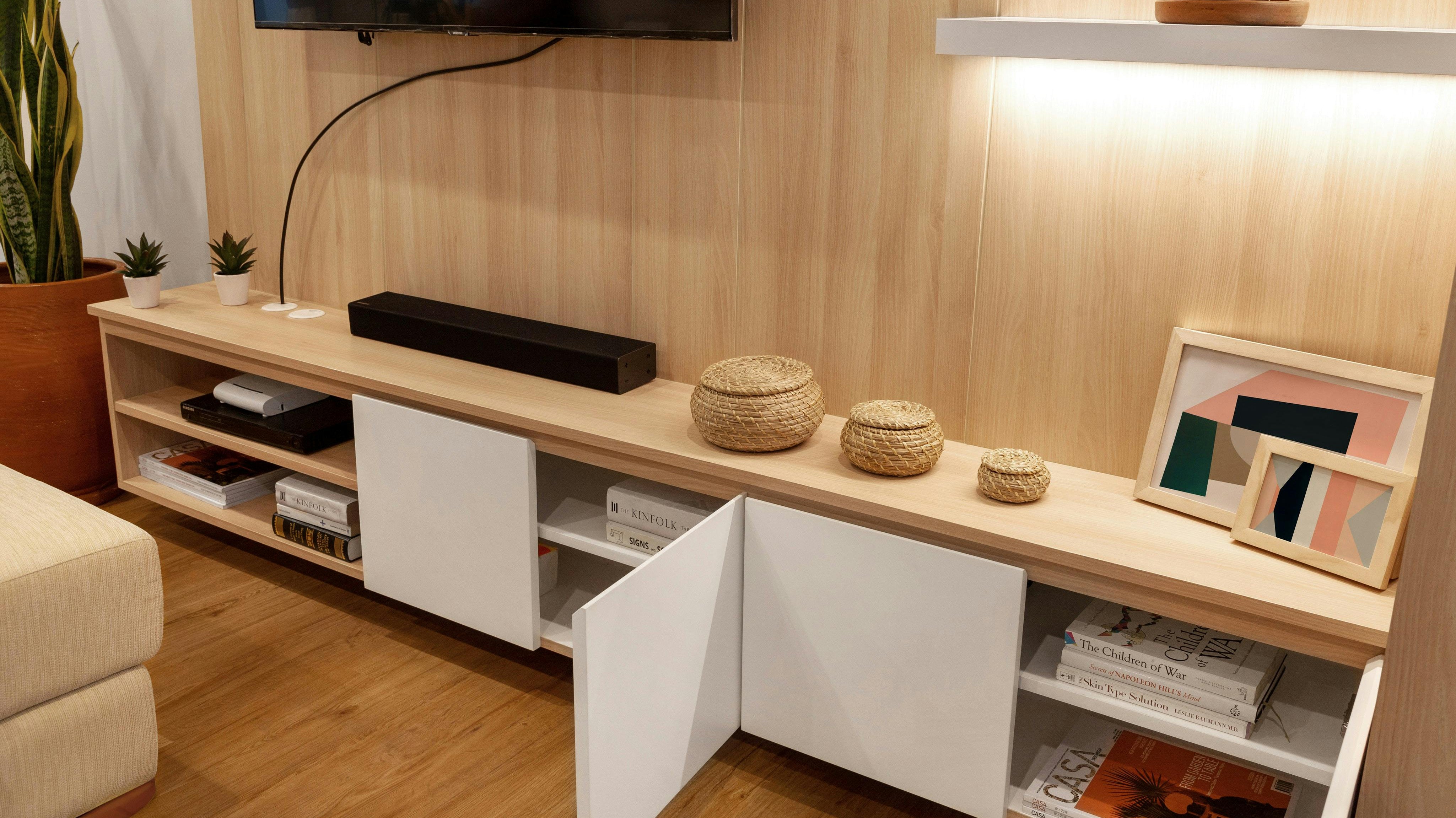 A modern TV console with storage