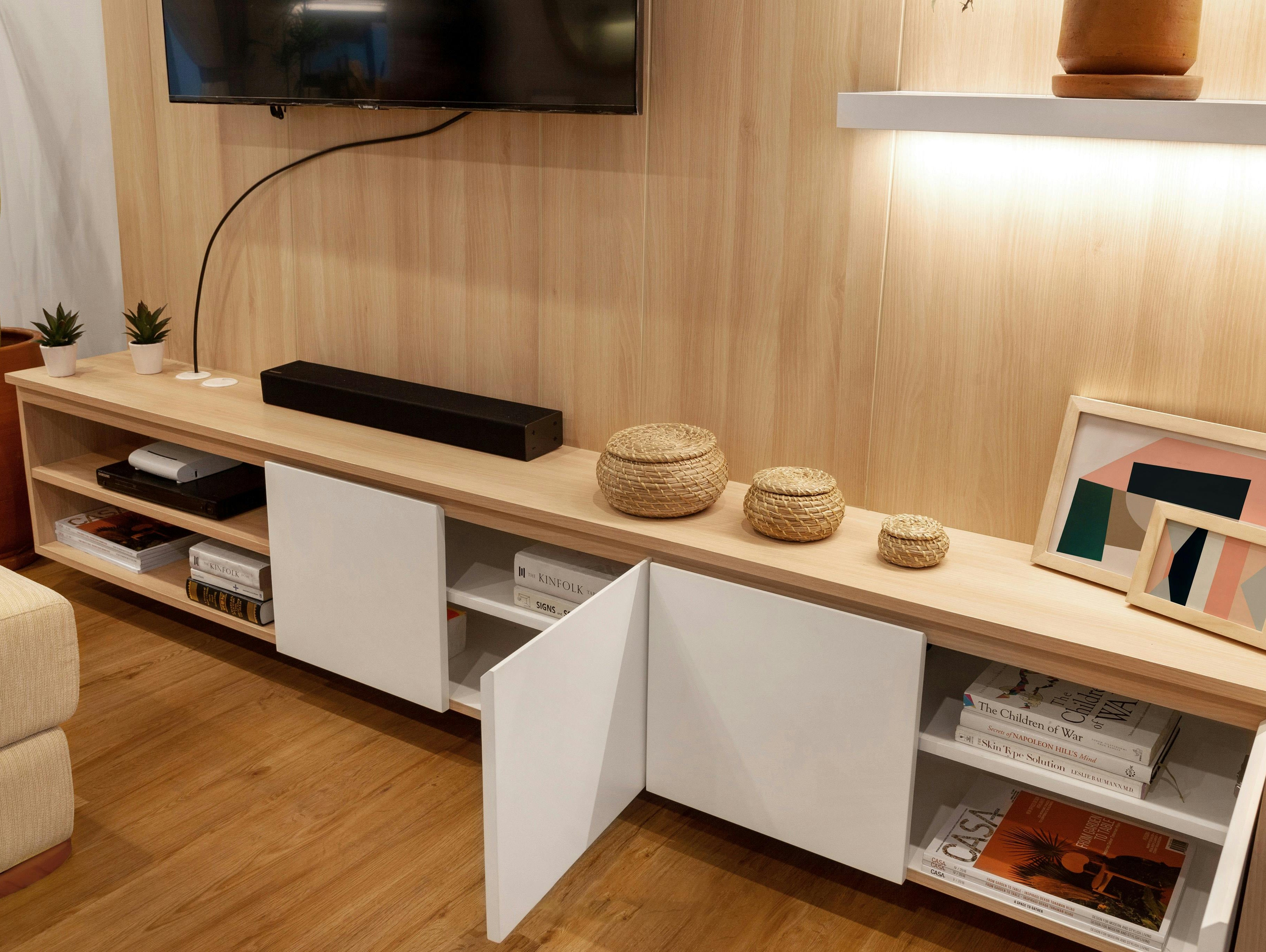 A modern TV console with storage
