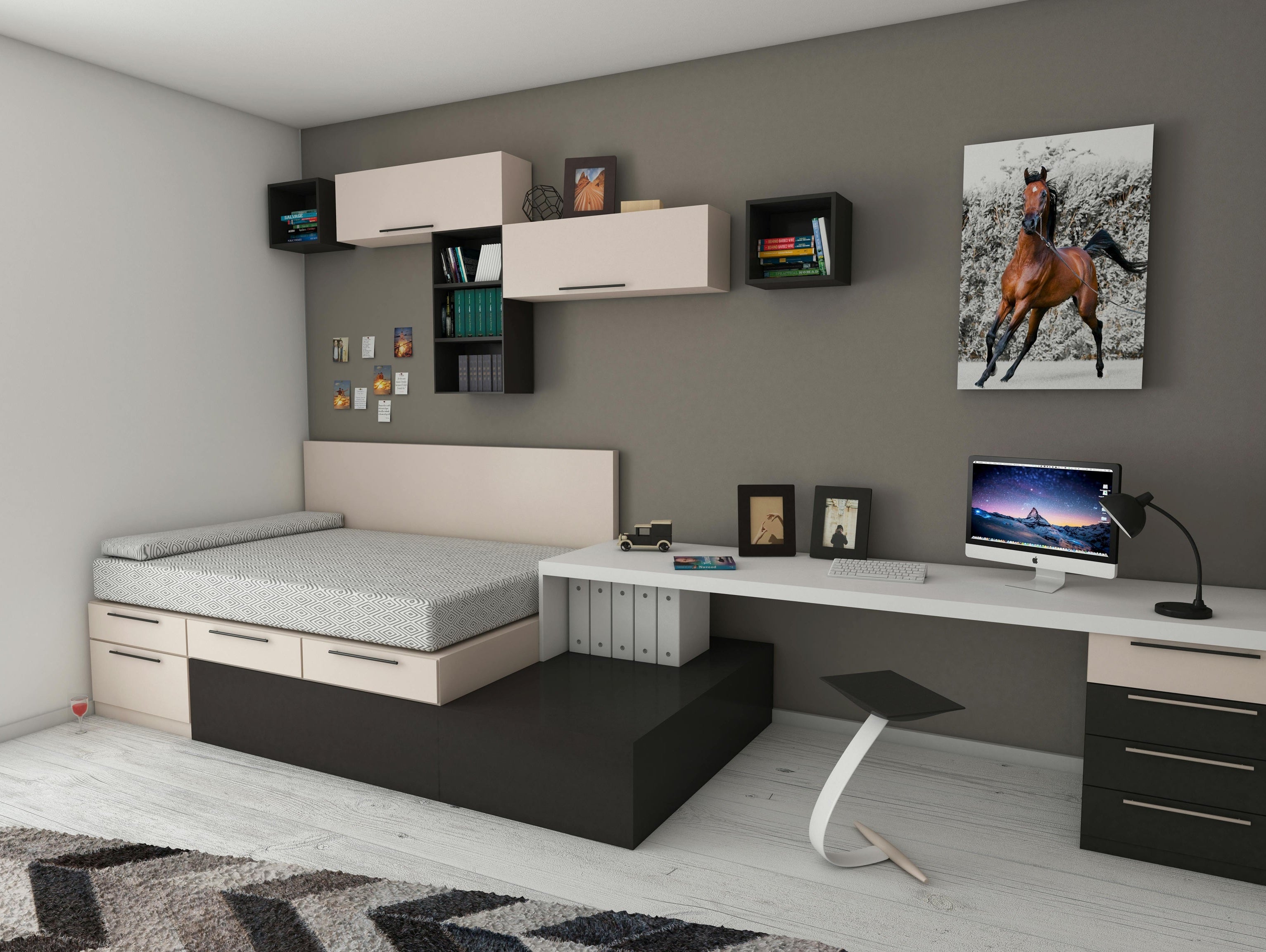 A modern queen size bed frame with storage in a Singaporean bedroom
