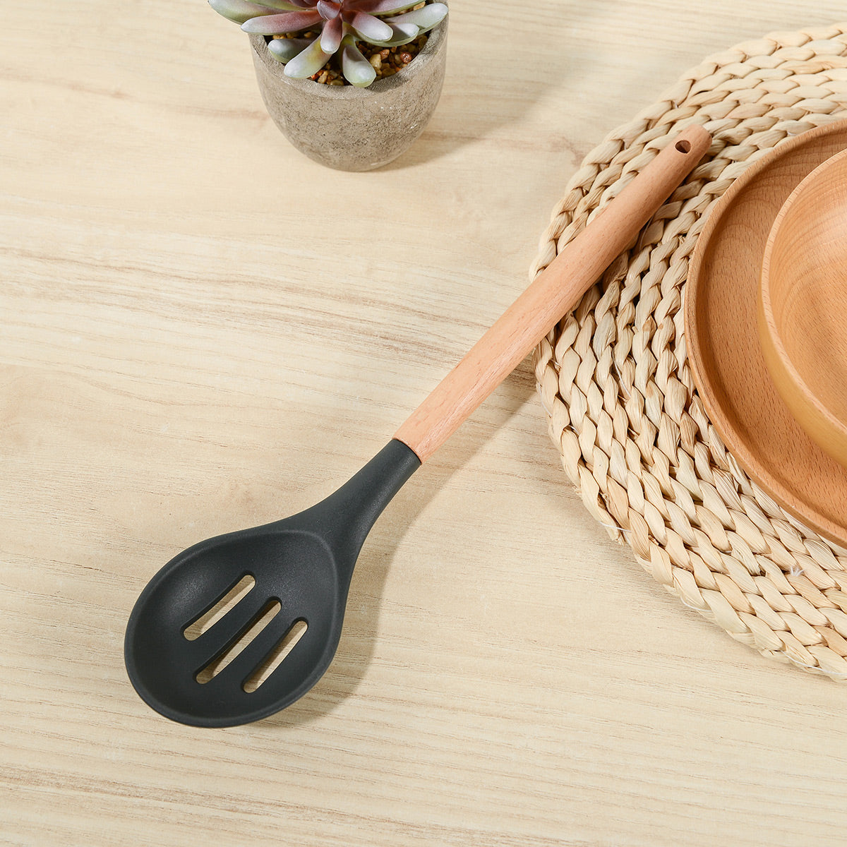 Silicone Slotted Spoon With Beech Handle - IUIGA