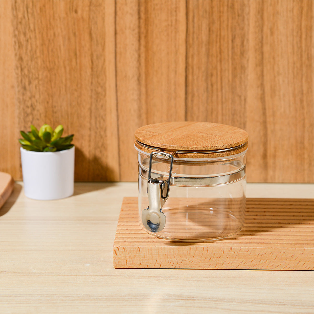 Glass Food Jar With Wooden Lid - IUIGA