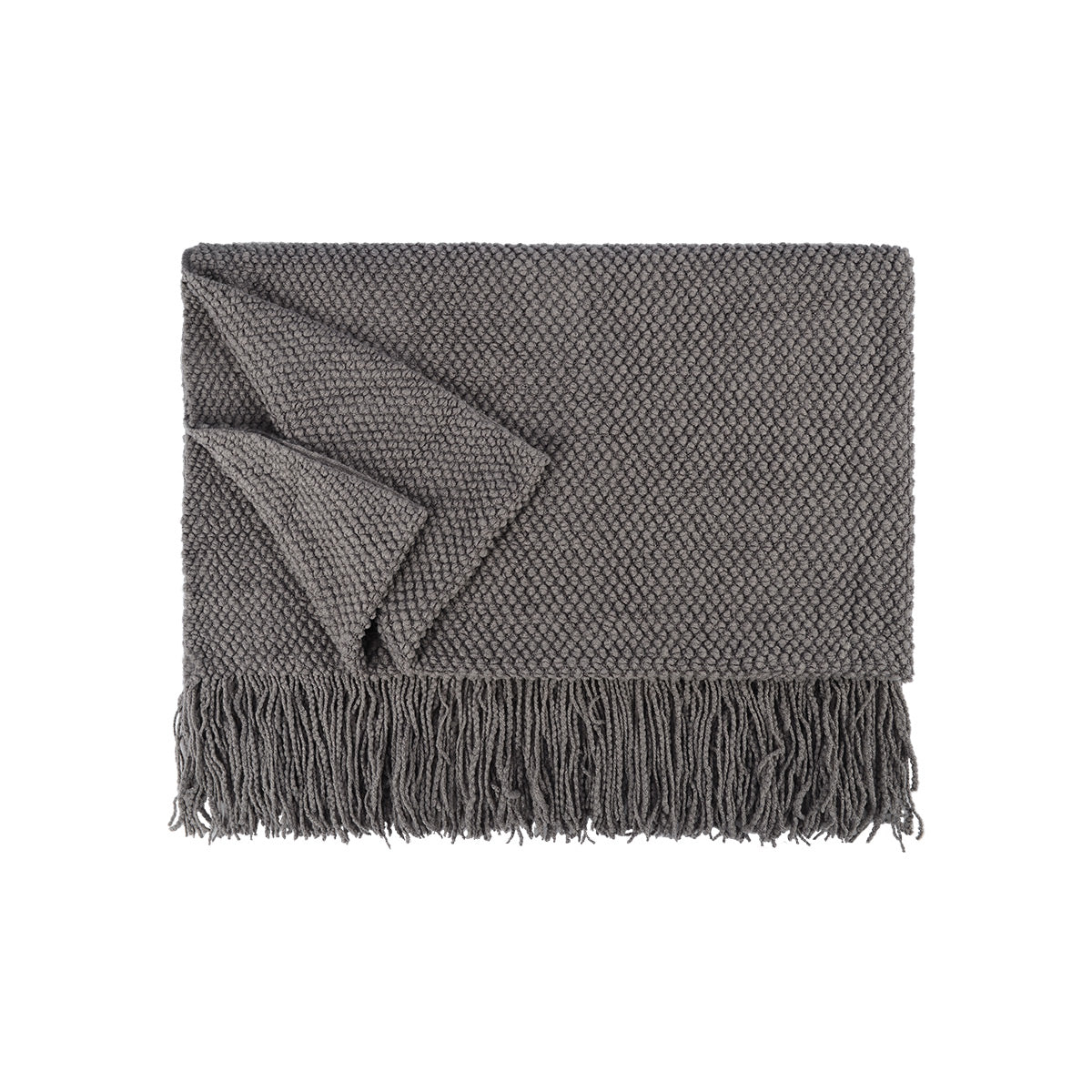 Waffle-Knitted Throw Blanket With Tassels - IUIGA