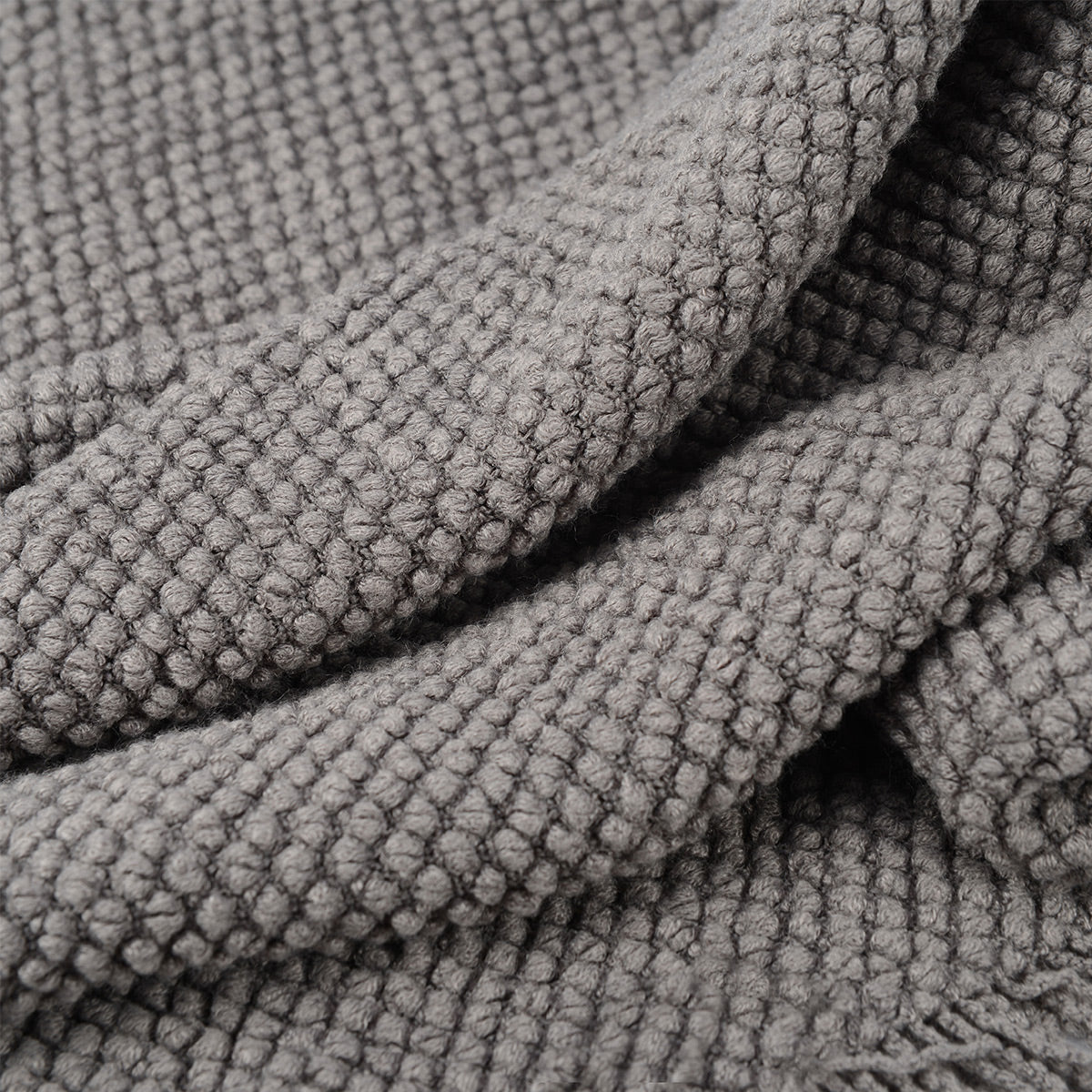 Waffle-Knitted Throw Blanket With Tassels - IUIGA