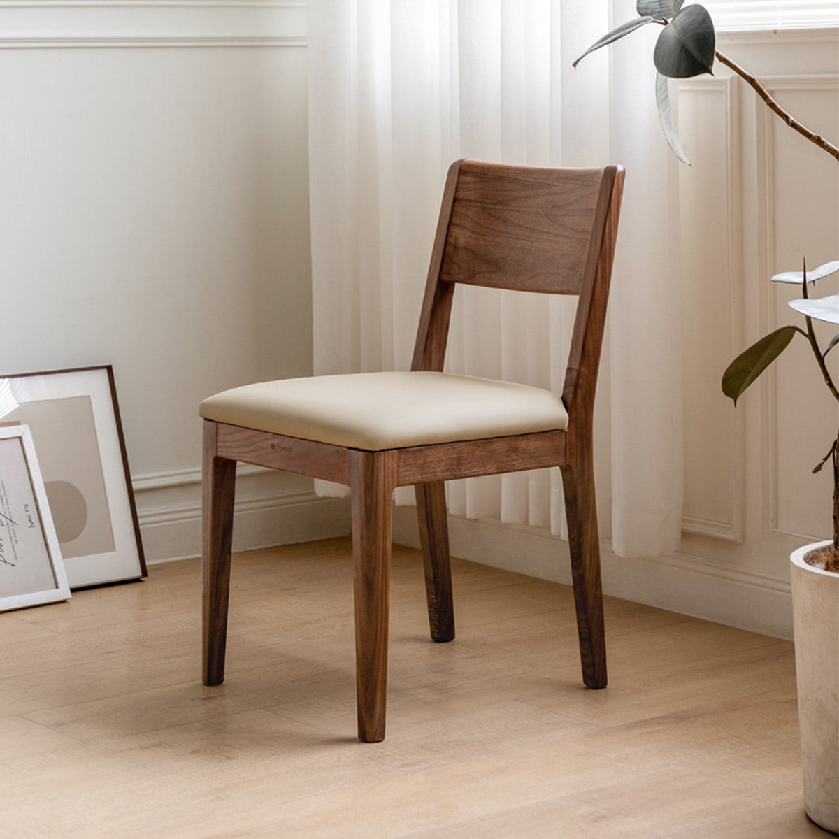Tate Walnut Wood Upholstered Dining Chair - IUIGA