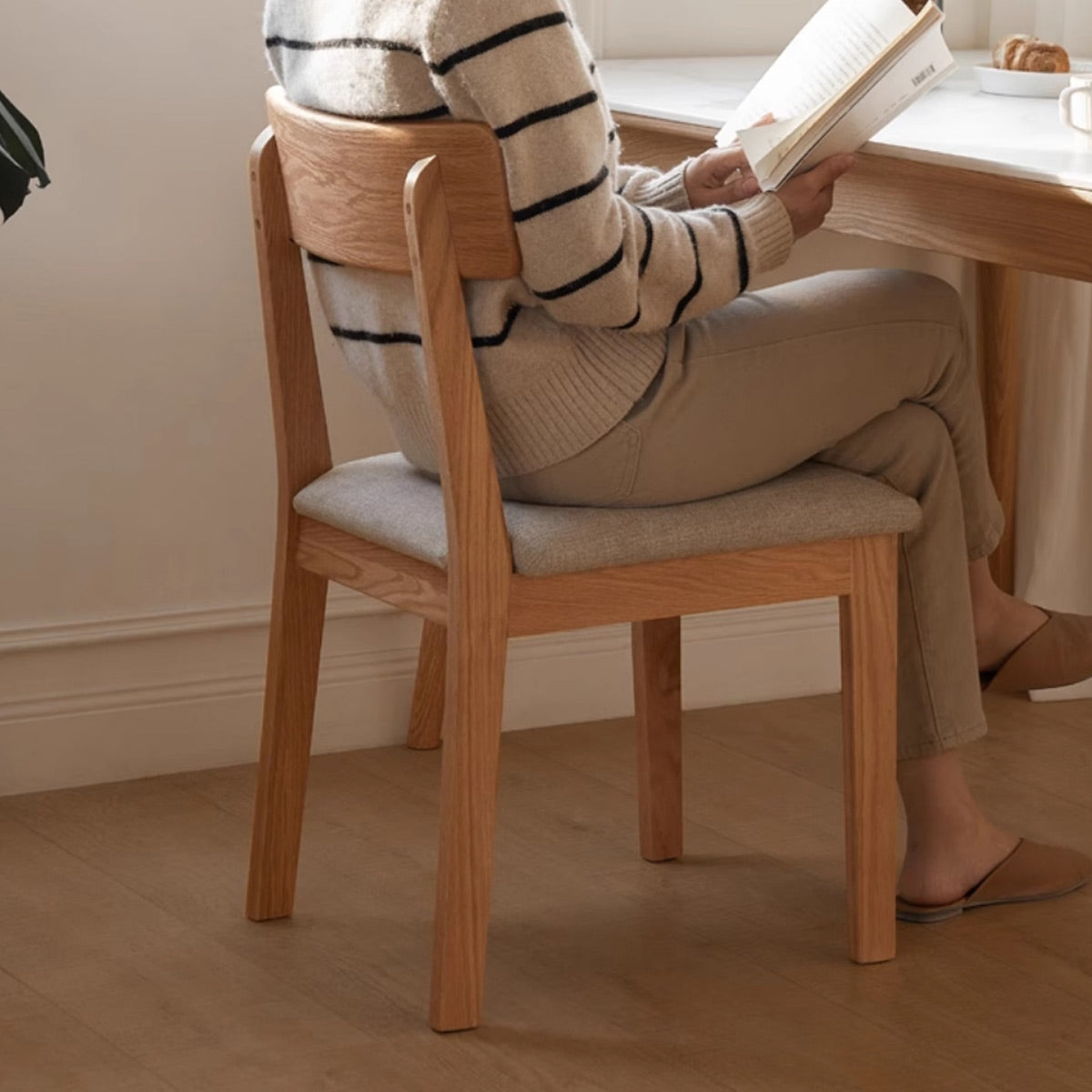 Kei Solid Wood Faux Leather Dining Chair - IUIGA