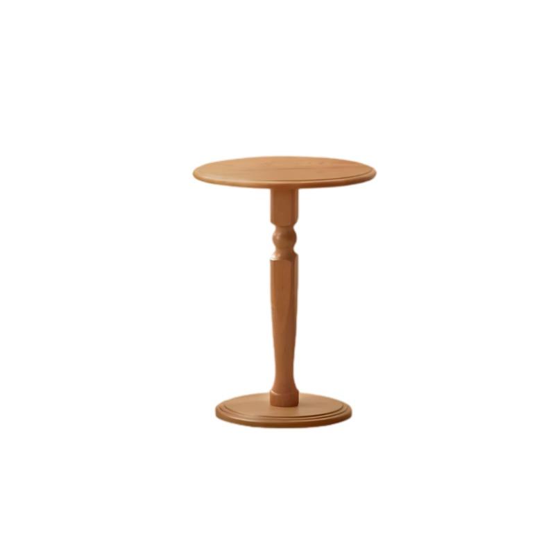 Fayth small side table in cherry wood with single Roman column leg, front view on white background