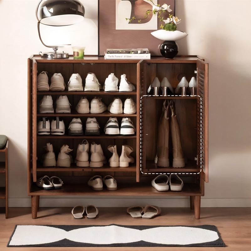 Vivian shoe rack with doors open showing interior shelf organisation and shoe capacity