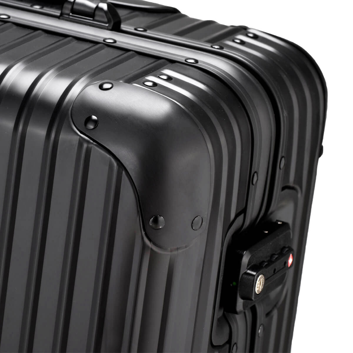 Full Aluminium Luggage With Flap Compartment Black Corners