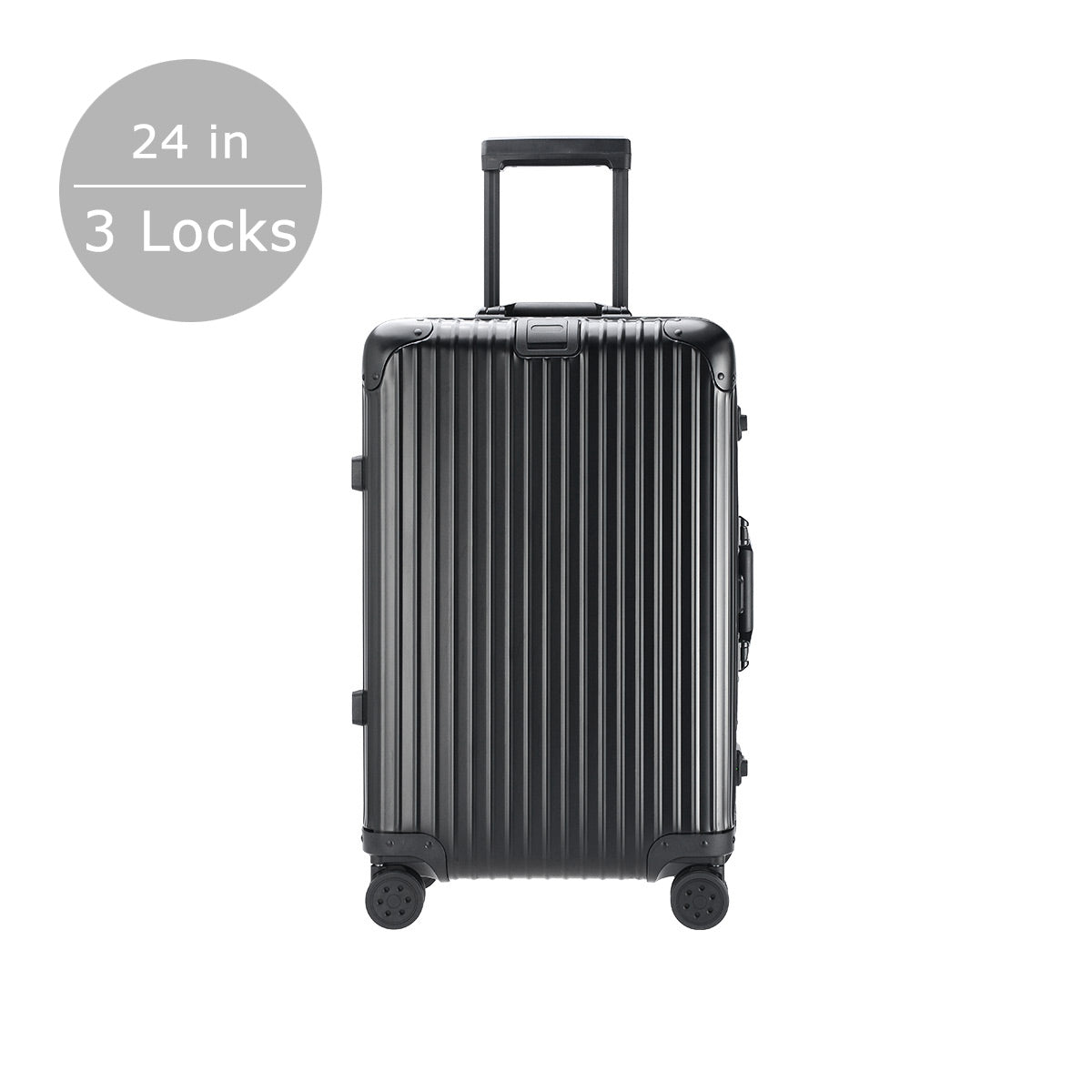 Full Aluminium Luggage With Flap Compartment Black Front View