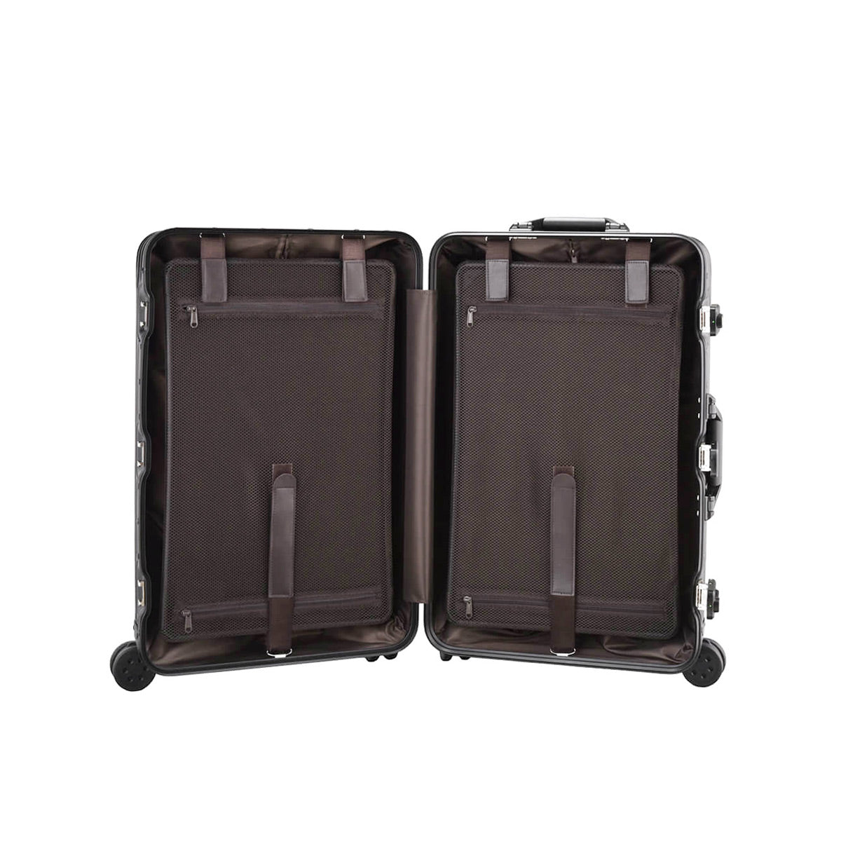 Full Aluminium Luggage With Flap Compartment Black Inner View