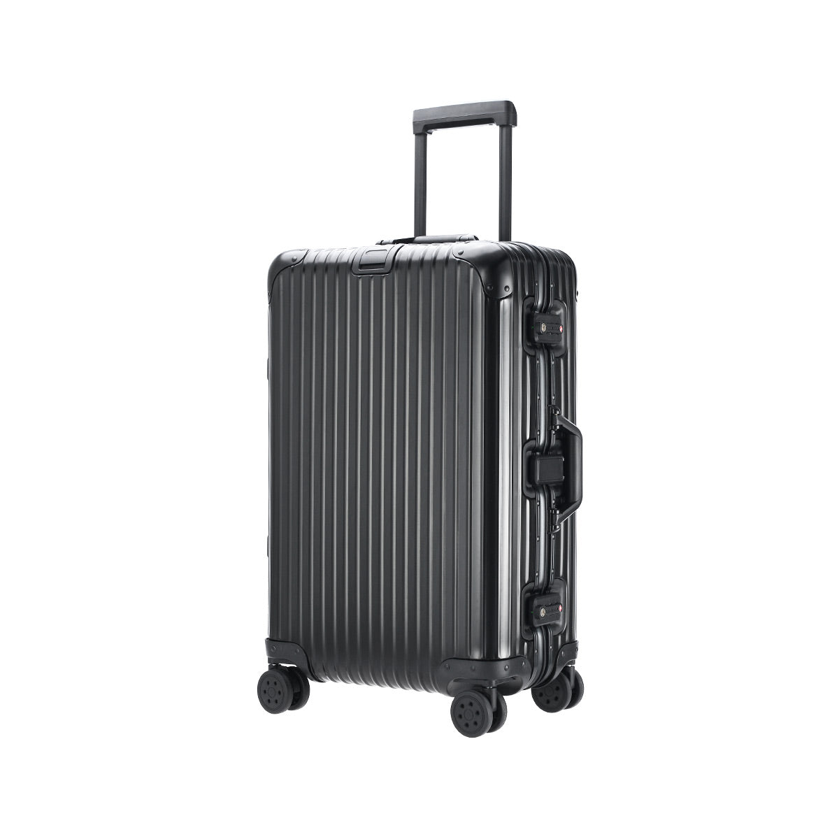 Full Aluminium Luggage With Flap Compartment Black Side View