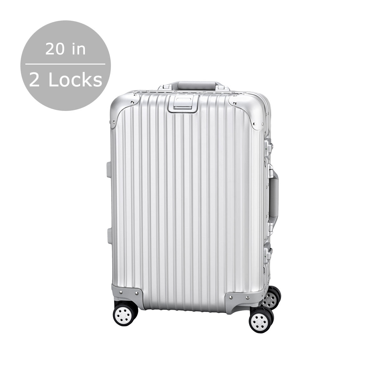 Full Aluminium Luggage With Flap Compartment Silver Front View