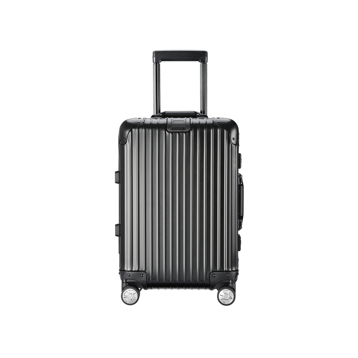 Full Aluminium Luggage With Zipper Compartment - IUIGA, Black, Front View