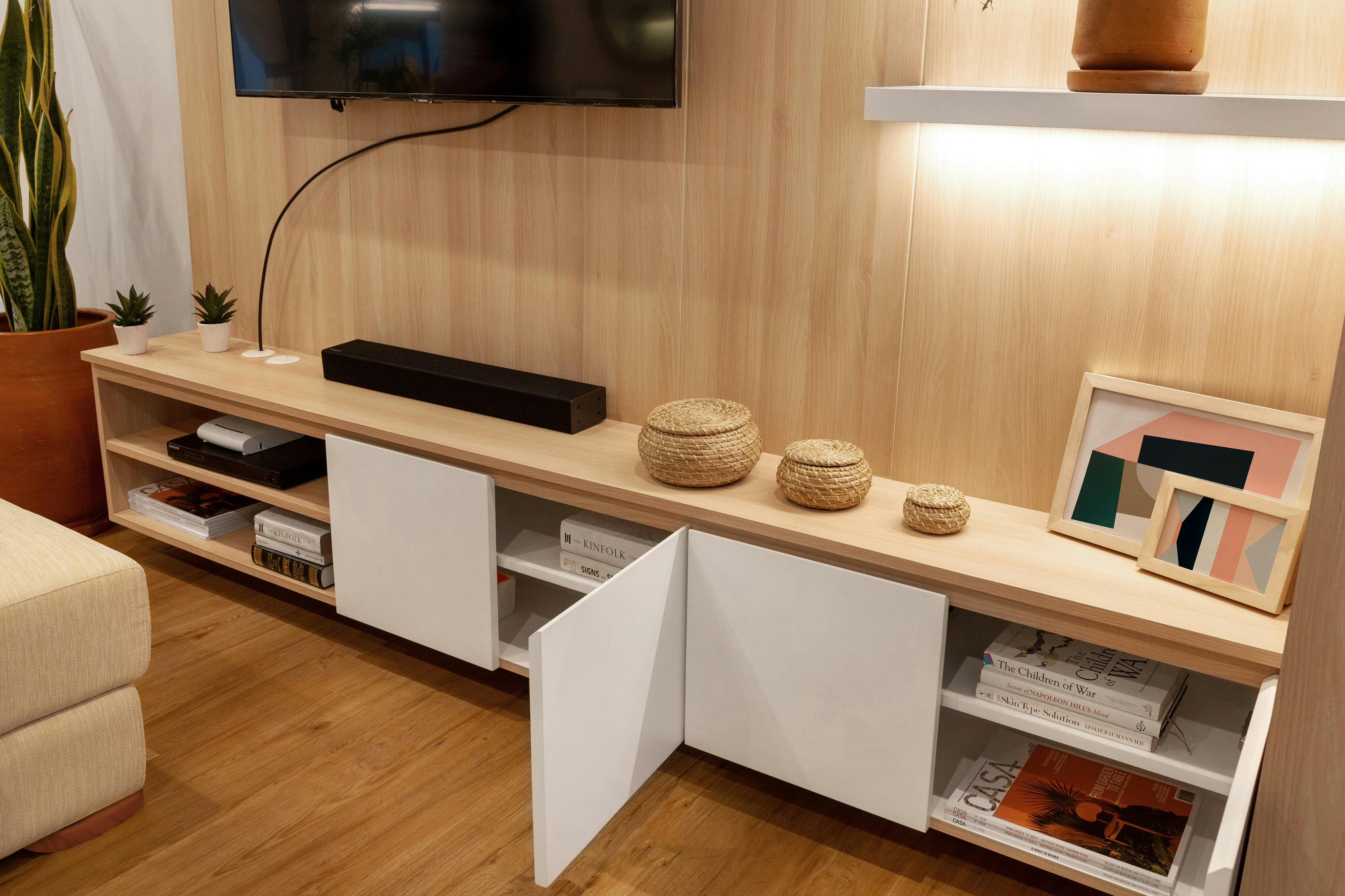 A modern TV console with storage