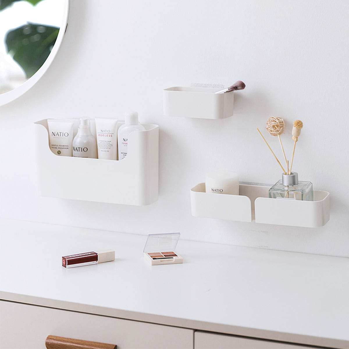 Wall Mount Storage Organizer With Wire Hole - IUIGA