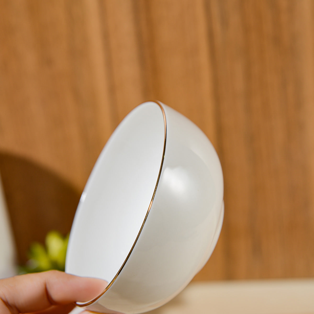 Moonlight Gold Rim Bone China Rice Bowl - IUIGA