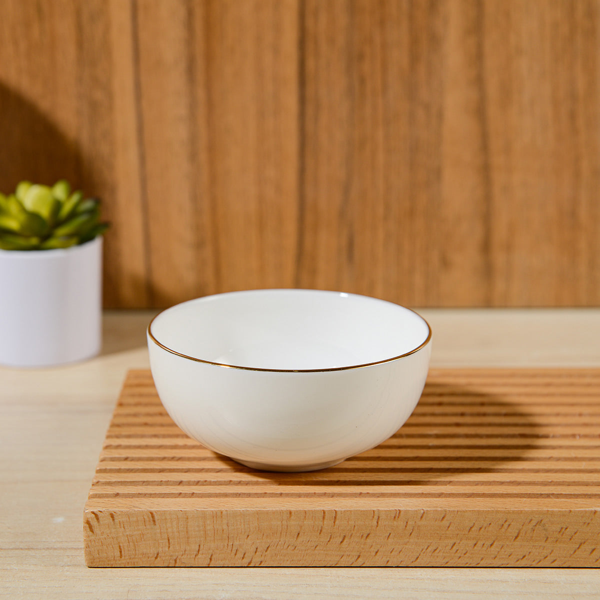 Moonlight Gold Rim Bone China Rice Bowl - IUIGA