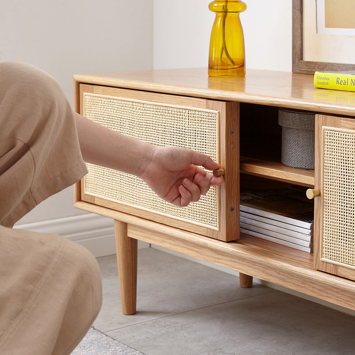 Yuri Rattan TV Console With Sliding Door - IUIGA