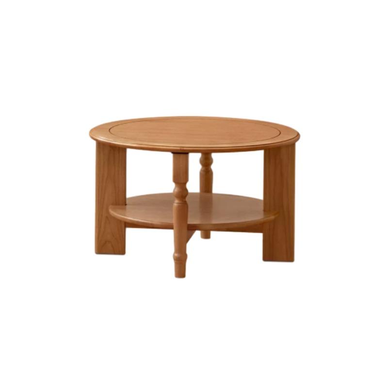 Fayth large nesting table in cherry wood with Roman column legs and lower shelf, front view on white background