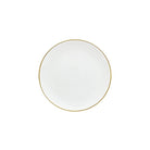Gold-rimmed flat plate in white, full plate view on white background