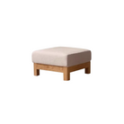 Japandi solid wood sofa ottoman in beige, side angle view on white background