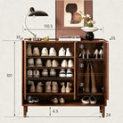 Interior view of Vivian shoe rack showing adjustable shelves fully loaded with shoes